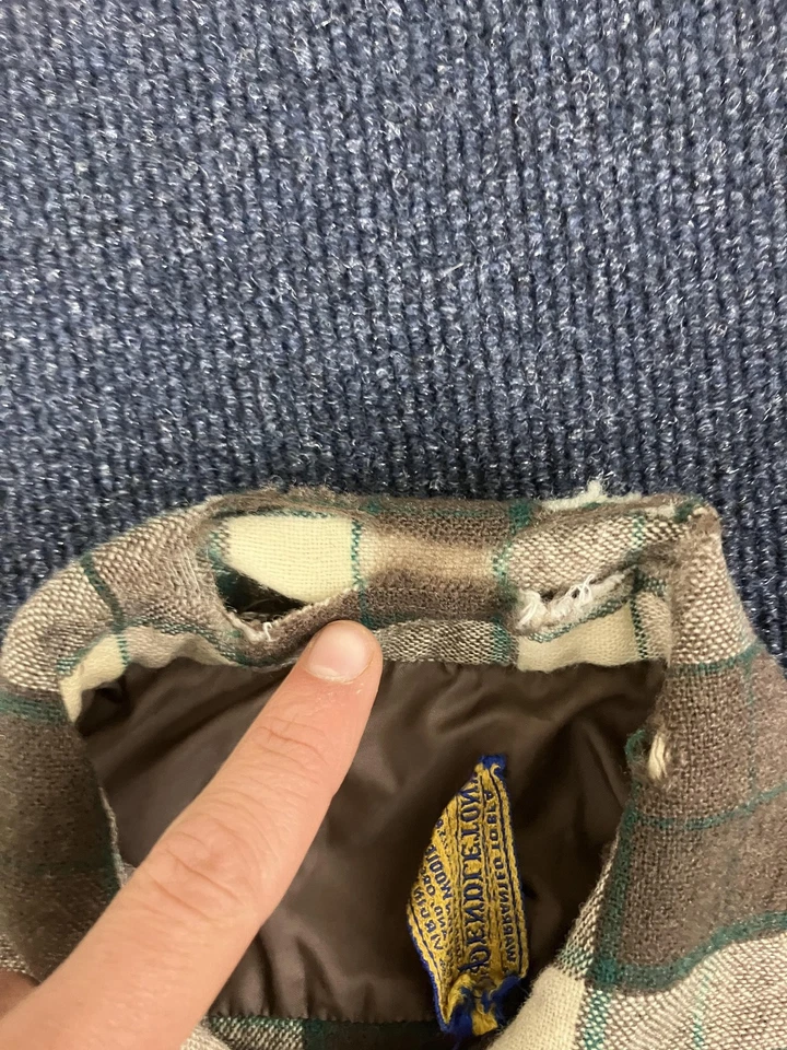 Vintage Pendleton Jacket Mens Medium Brown Green Plaid Wool Lined Shirt Coat 70s - Image 4 of 4