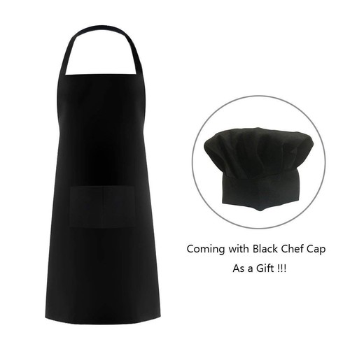 Black Chef Hat and Apron Set,Bib Apron in Big Size and Chef Hat, Bib Cooking ... - 第 7/8 張圖片