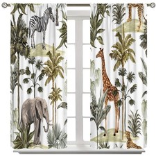 Tropical Rainforest Animals Curtain Jungle Elephant Giraffe Leopard Decorativ...