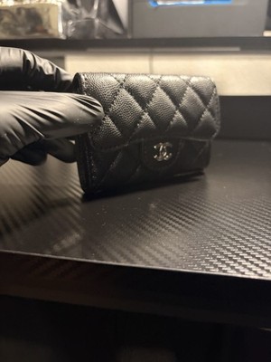 CHANEL Women s Black Quilted Logo Wallet/Card Holder Credit Card Flap