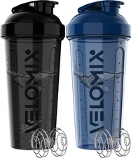 2 Pack 28oz Protein Shaker Bottles with Wire Whisk Leakproof Blue Black