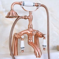 Antique Red Copper Deck Mount Bathroom Clawfoot Bath Tub Faucet Handheld Shower