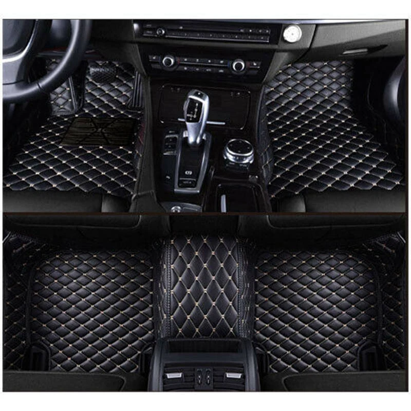 For Black Car Floor Mats Waterproof Protection PU Leather Interior Mat Universal