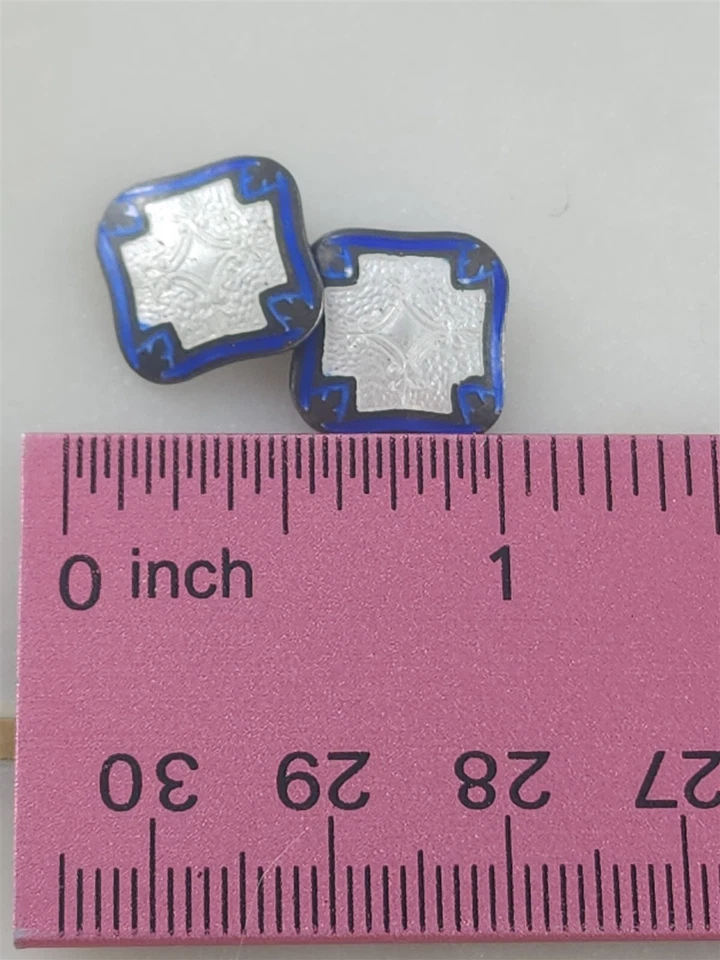 Vintage Sterling Silver Blue White Cross Guilloche Enamel Buttons 3.2 Grams - Image 4 of 4