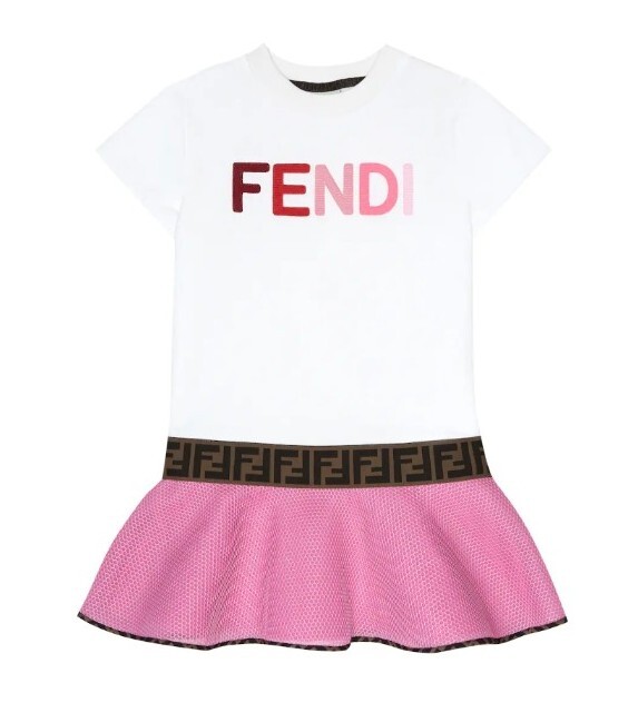 Fendi Cotton Neoprene Girls Dress Pink White  Age 12 Years