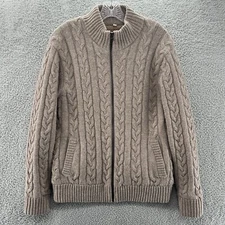 Schott Bros Jacket Mens Medium M Brown Wool Fisherman Cable Knit Full Zip Jacket