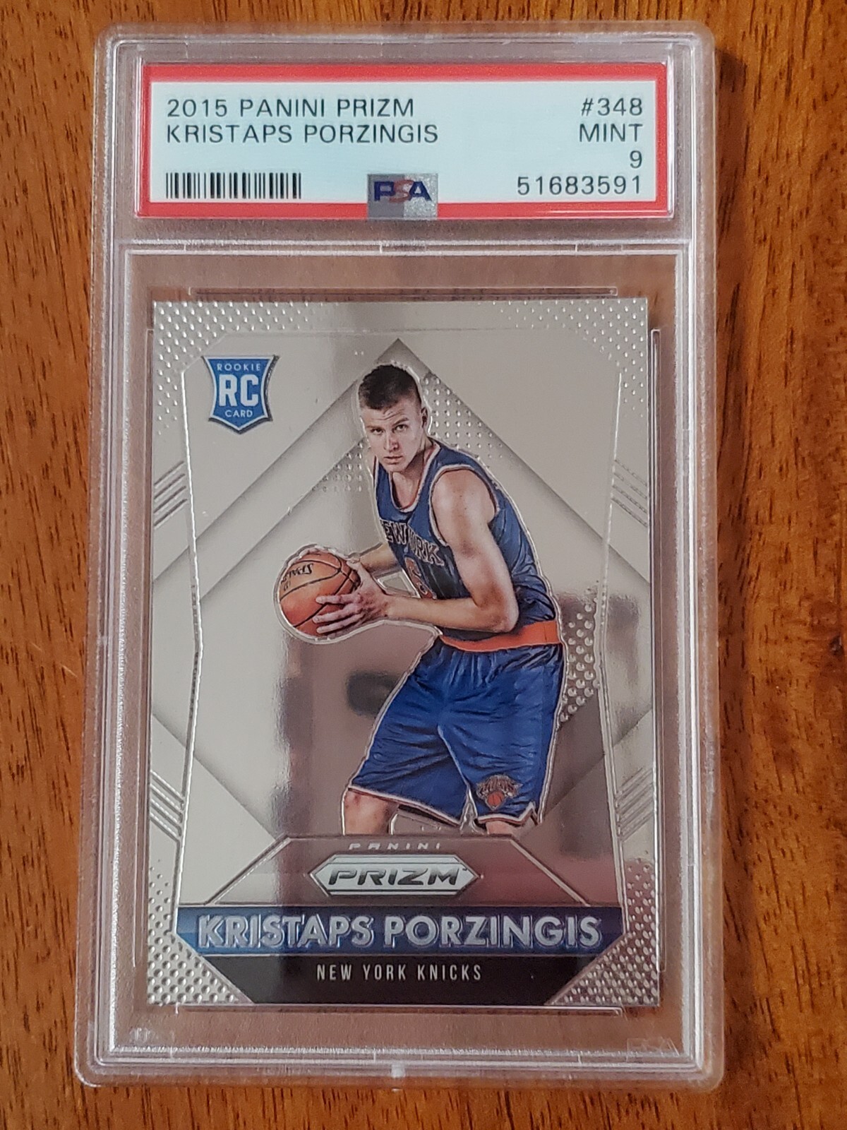 2015-16 PANINI PRIZM KRISTAPS PORZINGIS (ROOKIE) #348 NEW YORK KNICKS PSA9