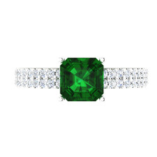 0.87 Ct Cushion Cut Natural Emerald  Diamond Wedding Ring 925 Sterling Silver