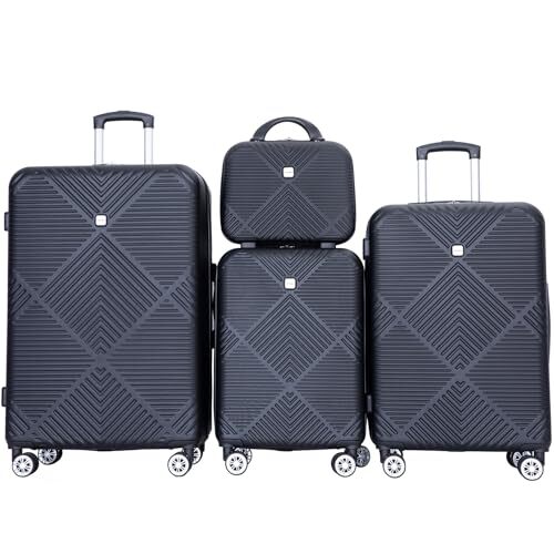 Luggage 4 Piece Set, Hardshell ABS Suitcase Set 4 Piece Set(14/20/24/28) Black