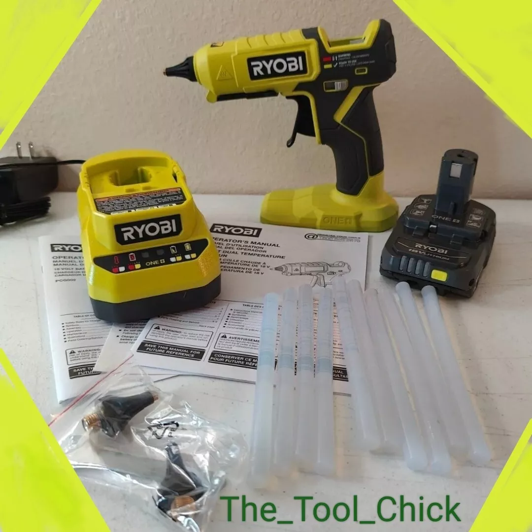 RYOBI P307 Cordless Dual Temperature Hot Glue Gun w 2 AH Battery + Charger