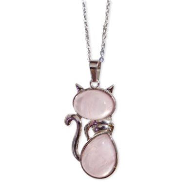 Collier Pendentif Chat En Obsidienne Noire Et Cristal - Chaîne 60 Cm Réglable - Bijou Fantaisie Style Bohème