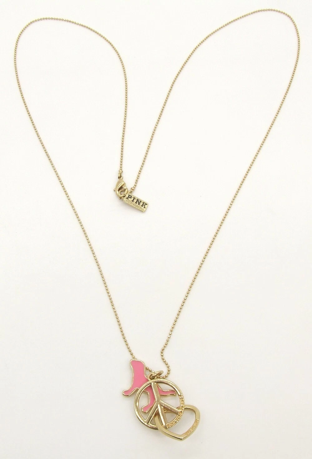 UNDERCOVER Collana Ciondoli Cane Smalto Cane 30" ROSA VICTORIA'S SECRET Peace Love