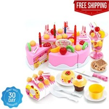 Birthday Cake Toy Play Food Set 75 Pieces Plastic Kitchen Cutting Toy
