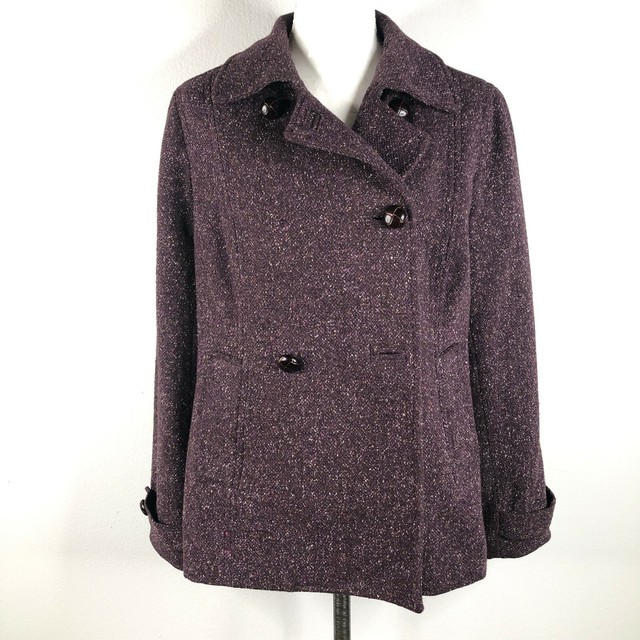 L L Bean Damen M Wolle Seide Mischung Heide Violett Doppelreihige Jacke Mantel Ebay