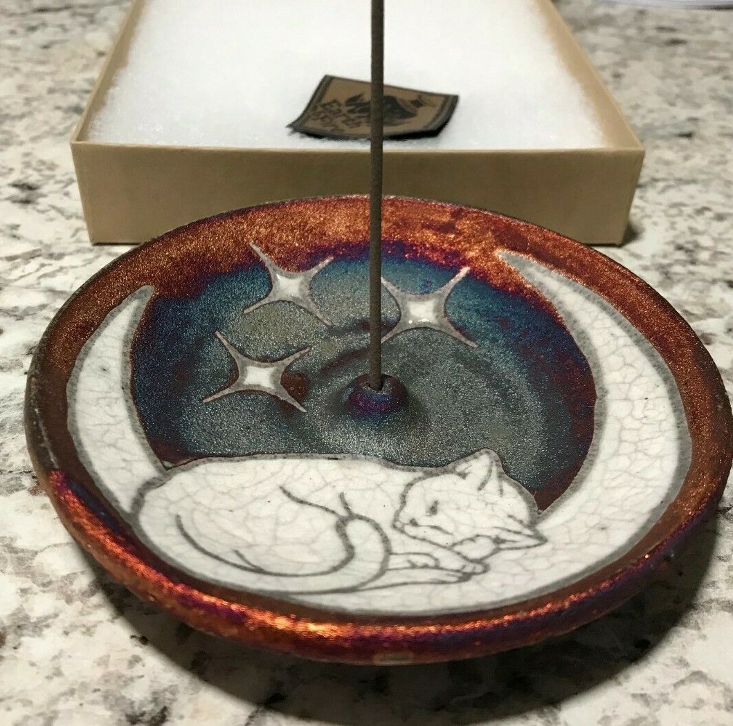 Handmade Raku Pottery Paw Print Coaster - Unique Art Pottery, Hand-Signed NEW