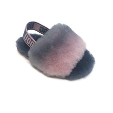 UGG Fluff Yeah Toddler 8T Gray Combo Gradient Fuzzy Slip On Slippers 1120835T
