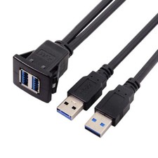 Usb 3.0 Dual Port Flush Mount 2 Male To 2 Female Extension Cable For Car Dashboa