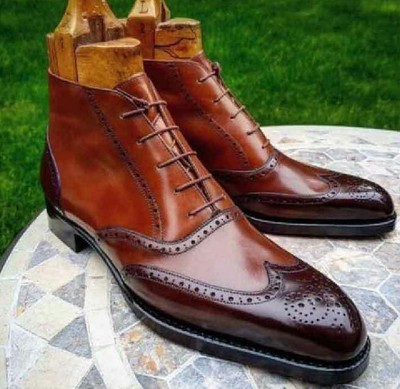 Botas hombre Brogue - piel encerada, tweed y becerro gris y marrón $277 |  Hockerty
