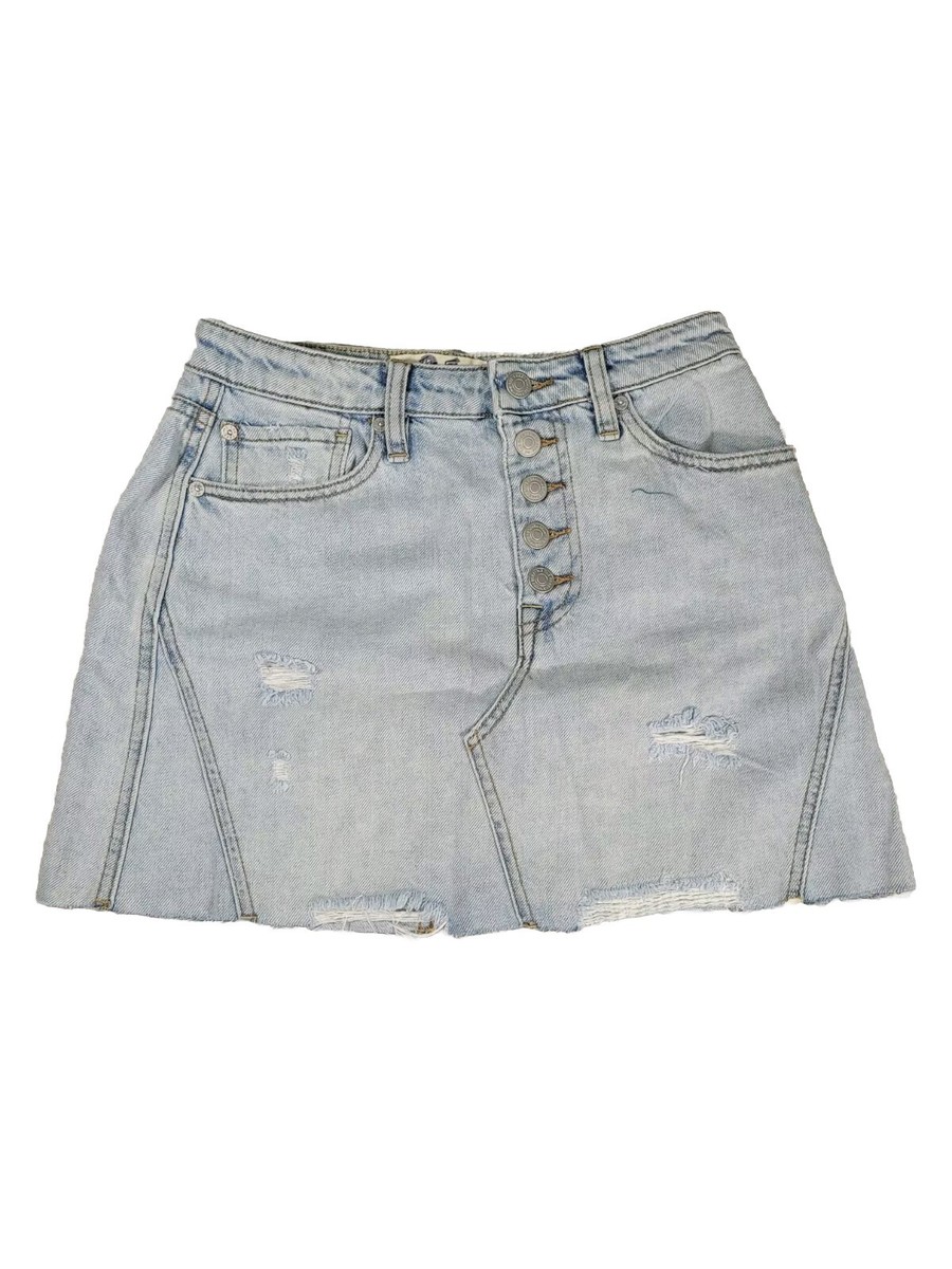 Free People Women's Skirt Size 26 Denim Indigo A line Distressed skirt (37)
