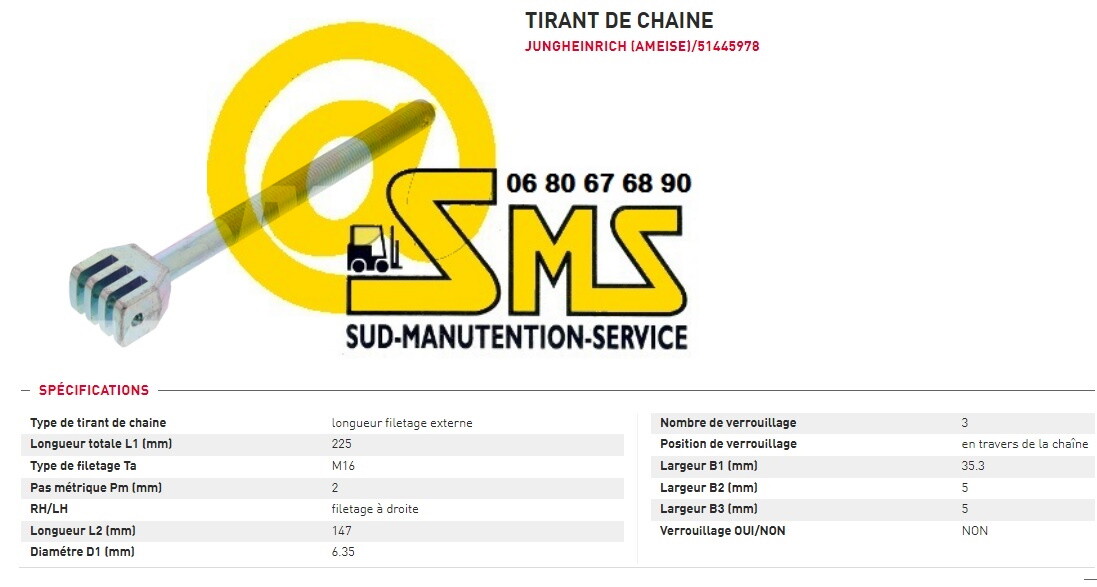 Tendeur de chaîne de levage Jungheinrich 51445978 d'origine pour chariots élévateurs EFG