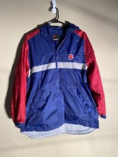 VTG Nike Youth Jacket Large Blue Red Stripe Hooded Windbreaker Full Zip Retro