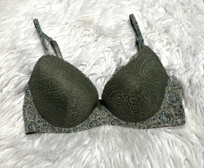 Lucky Brand Women's 36C Olive Green Lace & Paisley Lightly Padded Bra Underwire