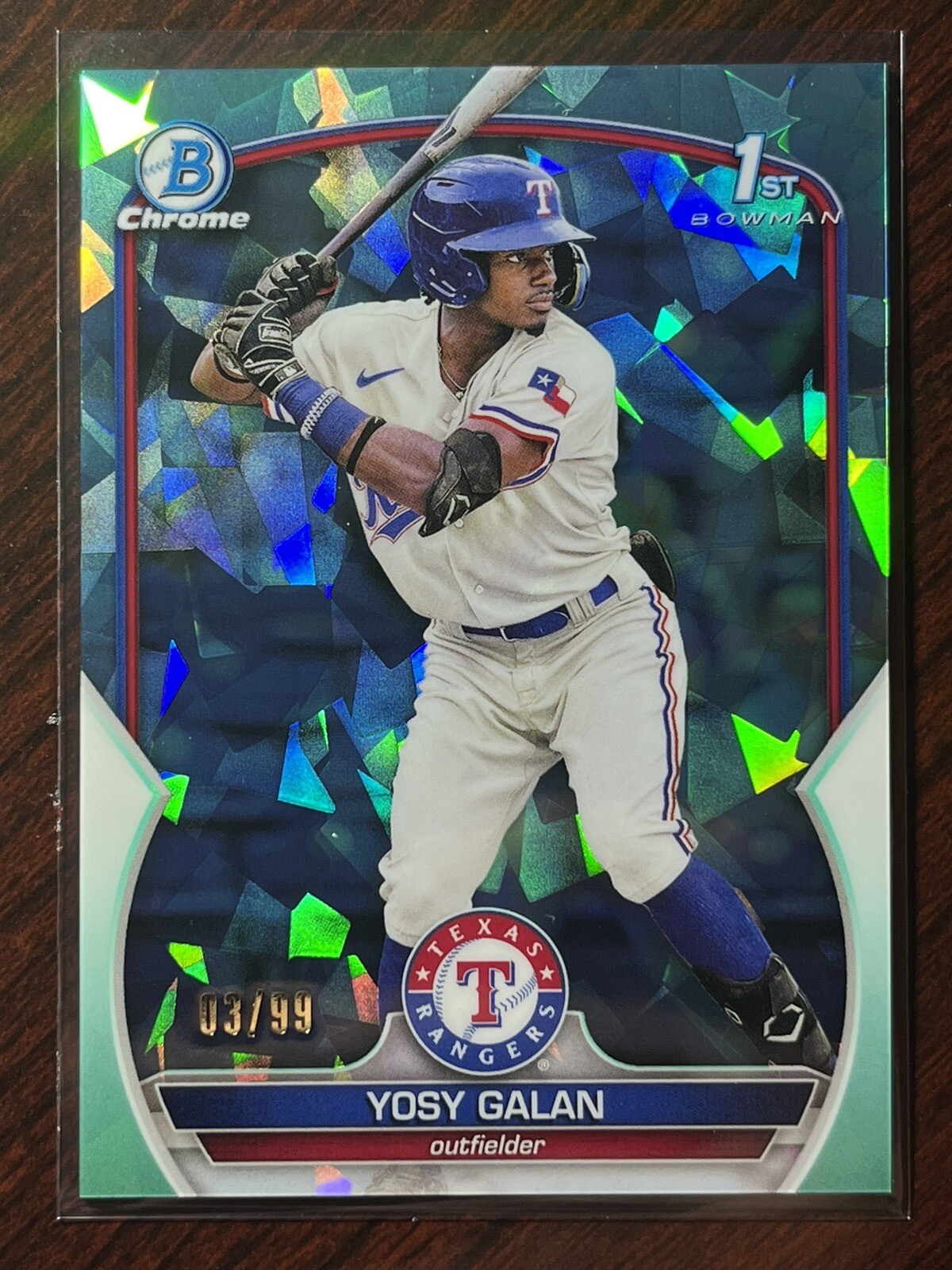 2023 Bowman Chrome Sapphire Yosy Galan Aqua Refractor #/99 SP Rangers BCP-221