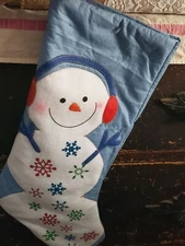 Christams Stocking 18in Length 8in Width Baby Blue with Applique Snowman