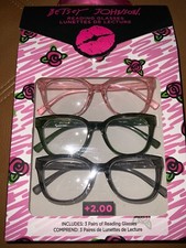 Betsey Johnson Readers Pink Green Grey set 3 reading Glasses 2.00 NIBox