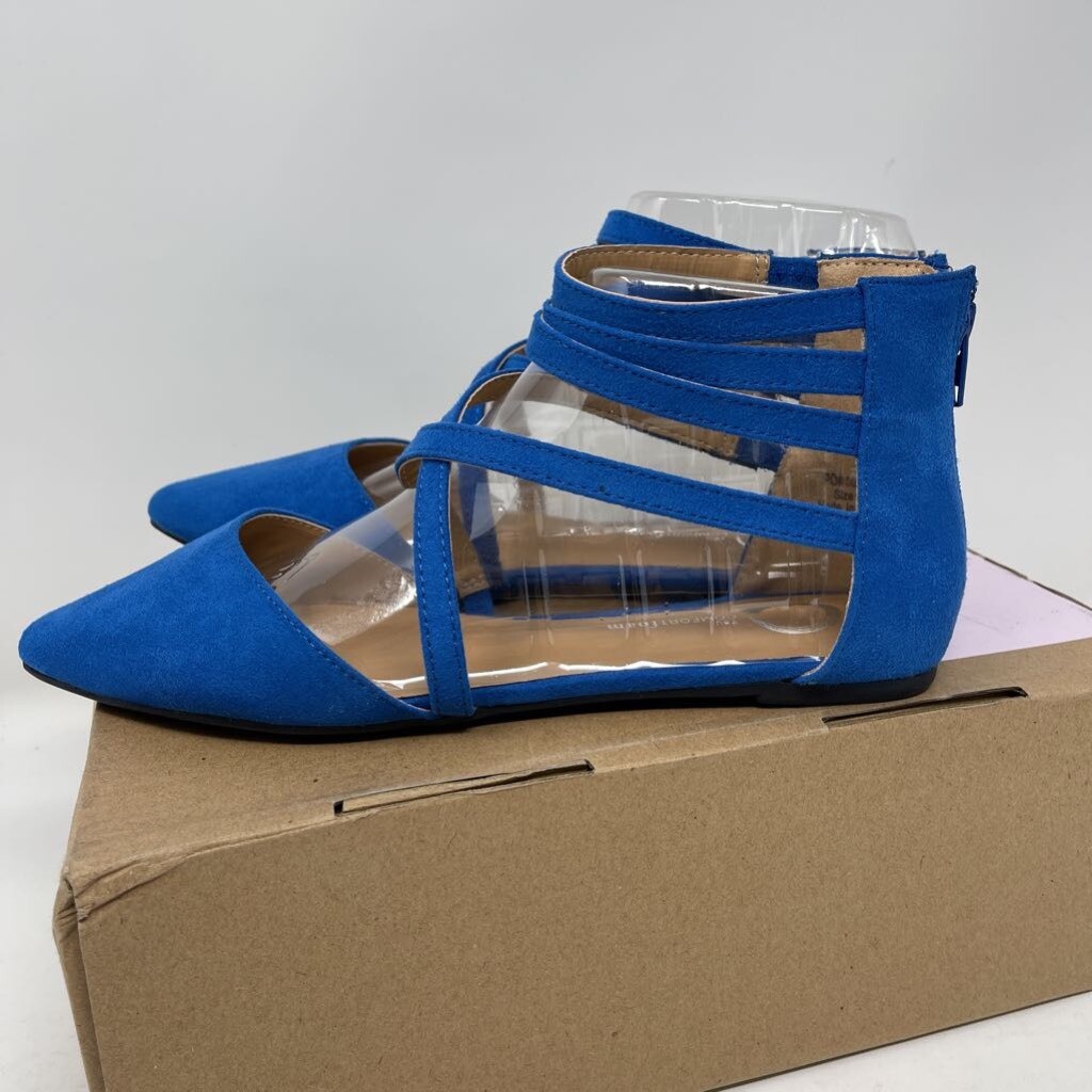 Journee Collection Womens Marlee Flat Shoes Blue Zip Pointed Toe