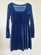 Shein Women’s Size Small Blue Velvet Dress Long Sleeve Zipper Square Neck
