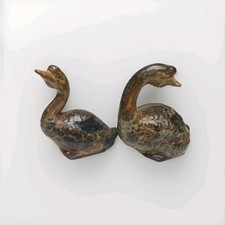Vtg Ceramic Goose Duck Figurines Pair Brown Glaze Rustic Farmhouse Decor Japan