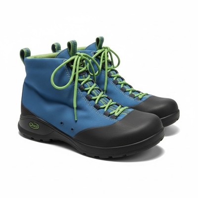 Chaco Womens Blue Canvas Vibram Sole Hiking Boots Mid Top Lace Up Blue Green