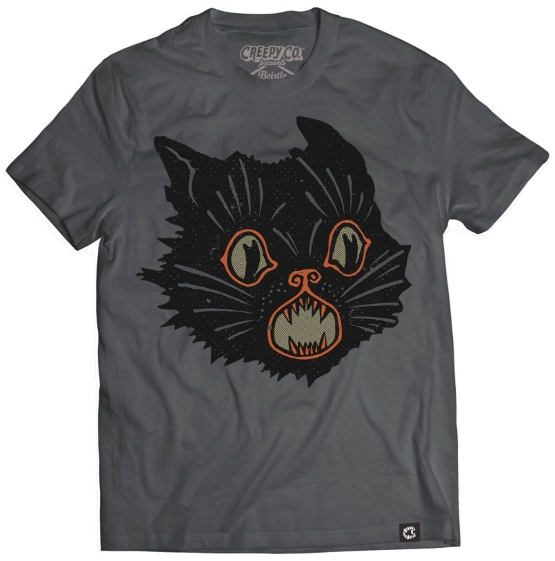 NEW Creepy Co. Beistle SCRATCH CAT GRAY T-Shirt Tee XS or Sm ONLY Halloween goth