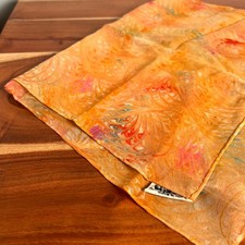 VTG Burmel Orange Rectange Silk Scarf Abstract Floral Semi-Sheer Made in Japan
