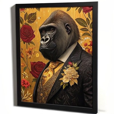 Gorilla im Anzug Wandbild Druck Tier gerahmtes Bild Gorilla Kunstwerk Affe Geschenk