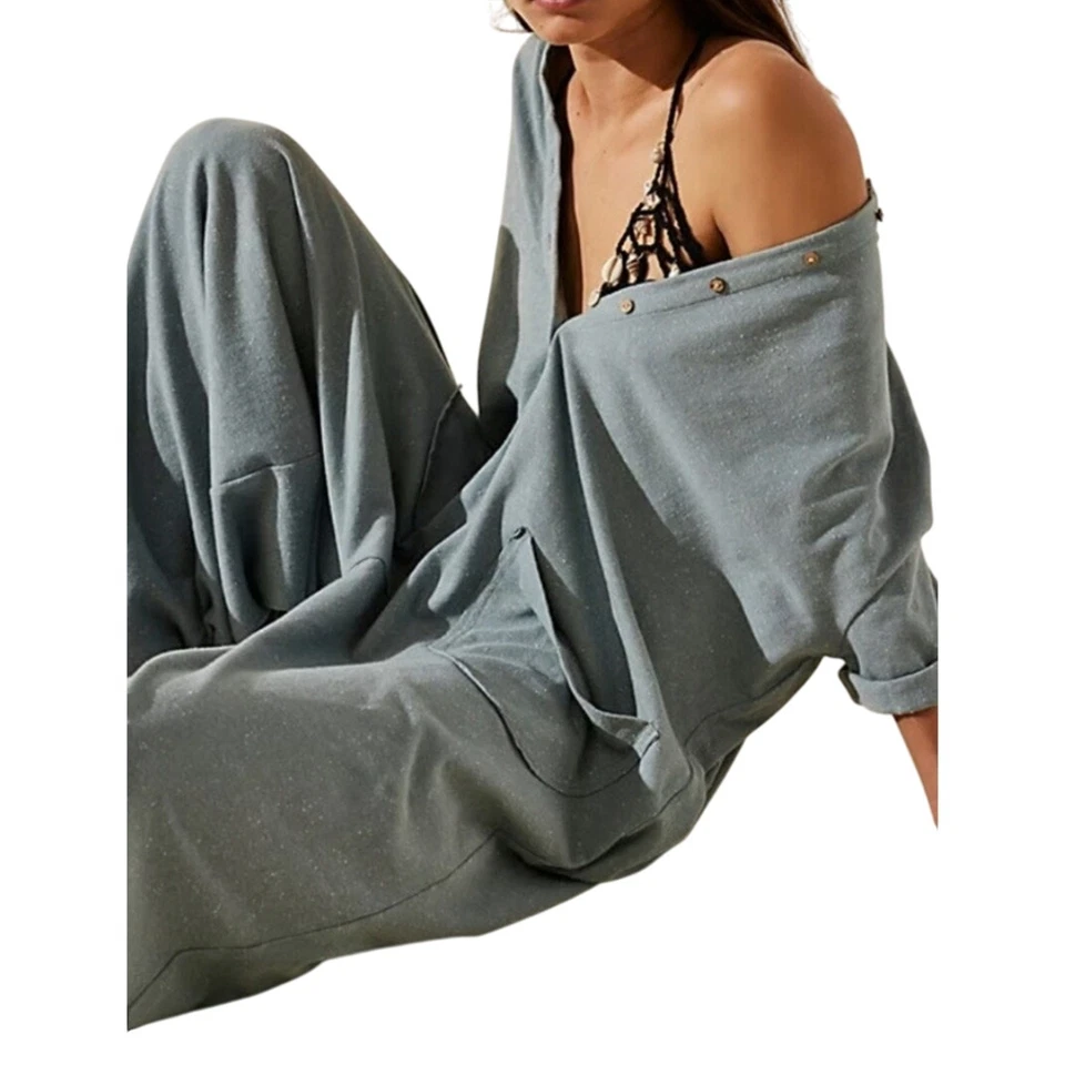 Mono Free People Beach My Go To Mujer Medio Verde Salvia Pierna Ancha Mameluco Foto 2 de 4