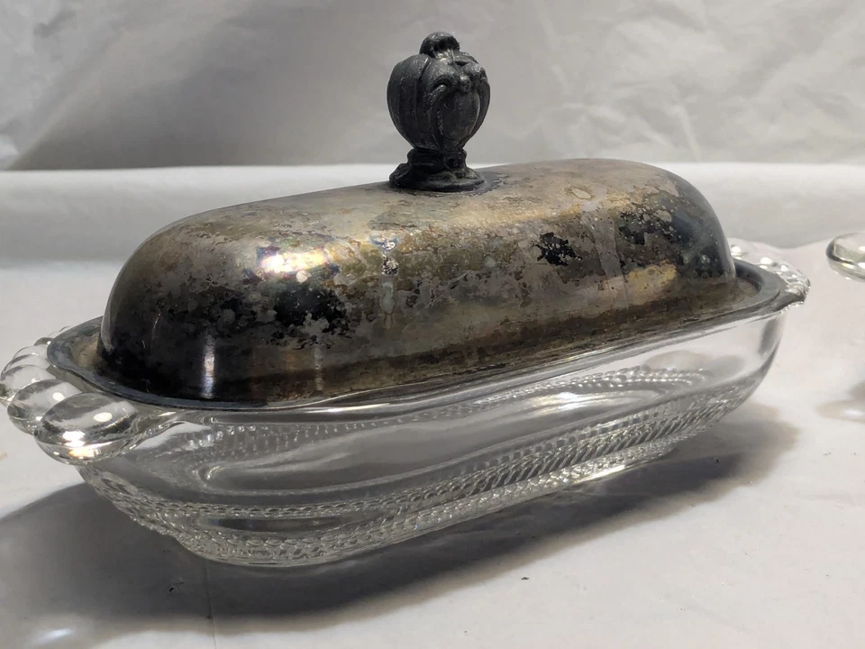 Antiguo plato de mantequilla cubierto vintage plateado WM A Rogers Art Deco Foto 4 de 4