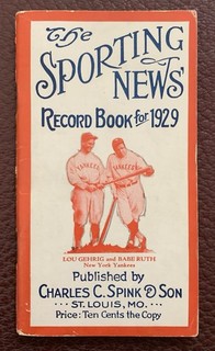 Vintage Original 1929 Sporting News Record Book Lou Gehrig Babe Ruth Baseball