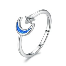 Moon And Star Ring Gold Plated Copper Celestial Jewellery Opal European