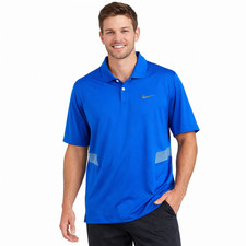 Nike Mens Sz XL Dri-FIT Blue Gray Polo Golf Shirt Short Sleeve Logo