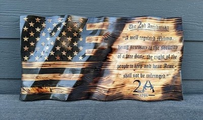 2nd amendment flag wavy wood flag Wooden American Flag Burned Personalized Gift