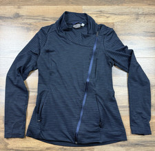 Athleta Sz XS Asymmetrical Zip Moto Athletic Jacket Navy Blue Stripes