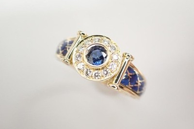 KORLOFF K18 Sapphire Diamond Ring Size 16
