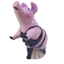 Pink Pig Ceramic Piggy Bank Black Lingerie Stockings Boots Novelty Decor