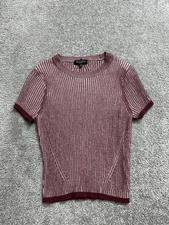 Rag Bone Knit Top Womens Medium Red Striped Viscose Stretch Ribbed Round Neck