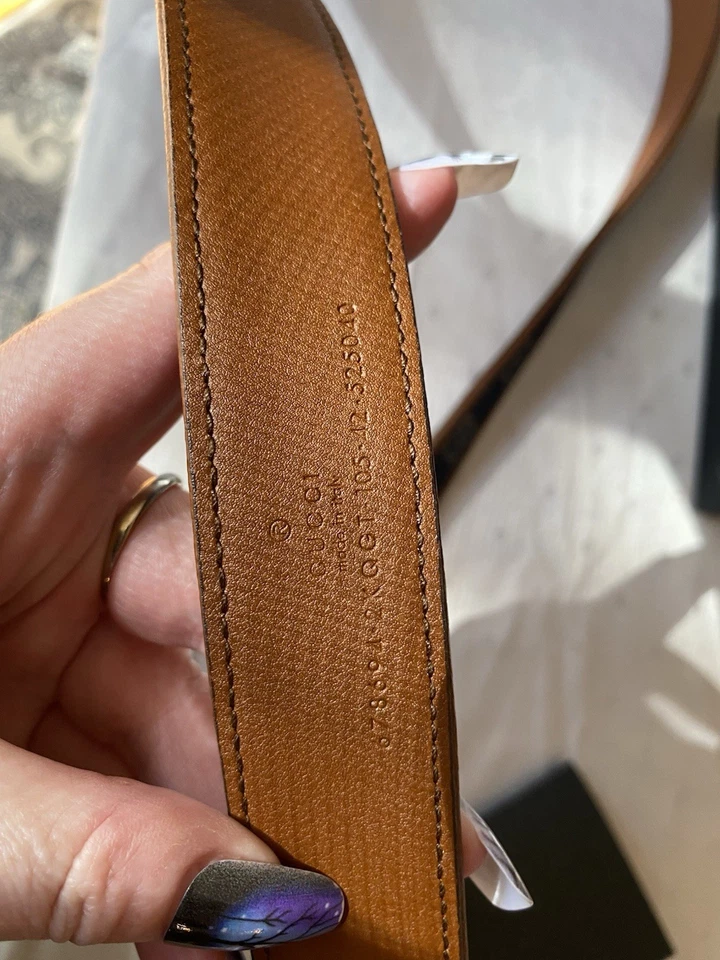 GUCCI腰带牛皮棕色特色logo编织牛仔边正品   — 第 4/4 张图片