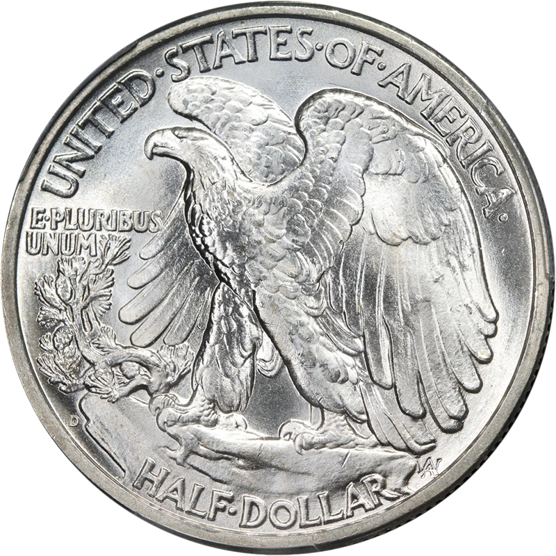 1939-D Walking Liberty Half CAC Sticker PCGS MS66 Blazing White Gem - Image 2 of 4