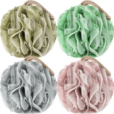 Loofah Sponge Pack of 4, Deep Cleansing Body Scrubber for Shower, Mixed Color 