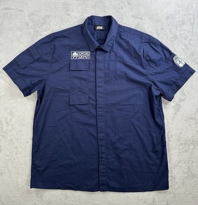 Rare Star Wars Galaxy Edge Droid Depot Button Down Shirt Mens Large Patches